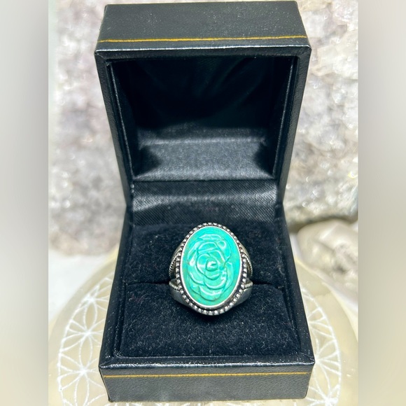 Vintage Carolyn Pollack Relios Turquoise Carved Flower Ring - Picture 1 of 6